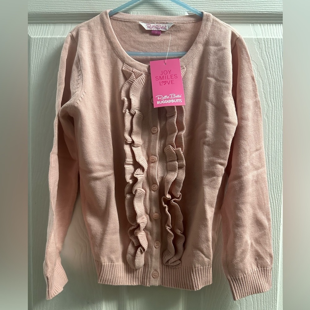 🆕 RUFFLE BUTTS PINK RUFFLED CARDIGAN FOR GIRLS - Picture 4 of 7